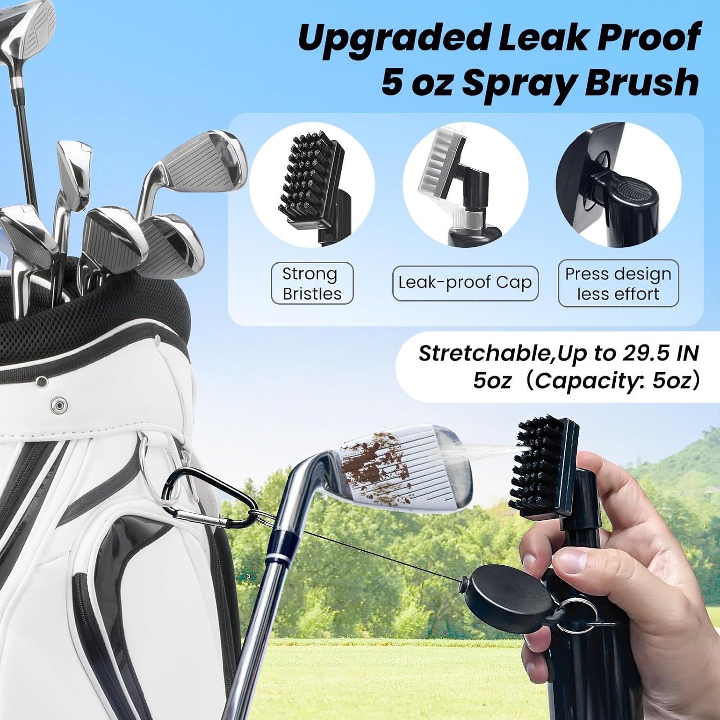 Golf Club Cleaner, Non-Leaking Stretchable Golf Club Brush with Microfiber Golf Towel (23.6 * 15.7 in), Strong Bristles Golf Brush Can Hold 5oz Water, Essentials Golf Accessories for Men