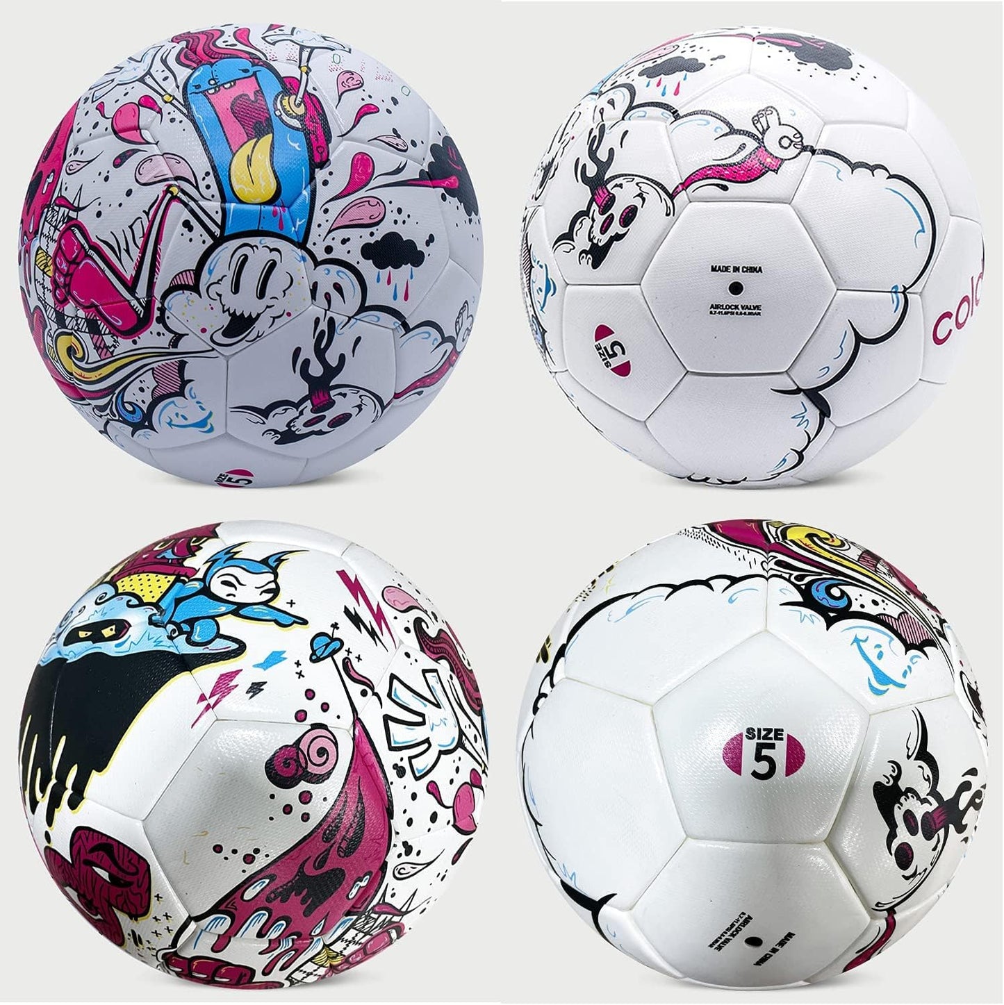 SHOKE Soccer Ball Size 5 Graffiti Cartoon Surface 32 Panels Slip Resistant Recreation Practice Soccer Ball, Outdoor & Indoor Cartoon Soccer Balls for Youth Girl and Adult