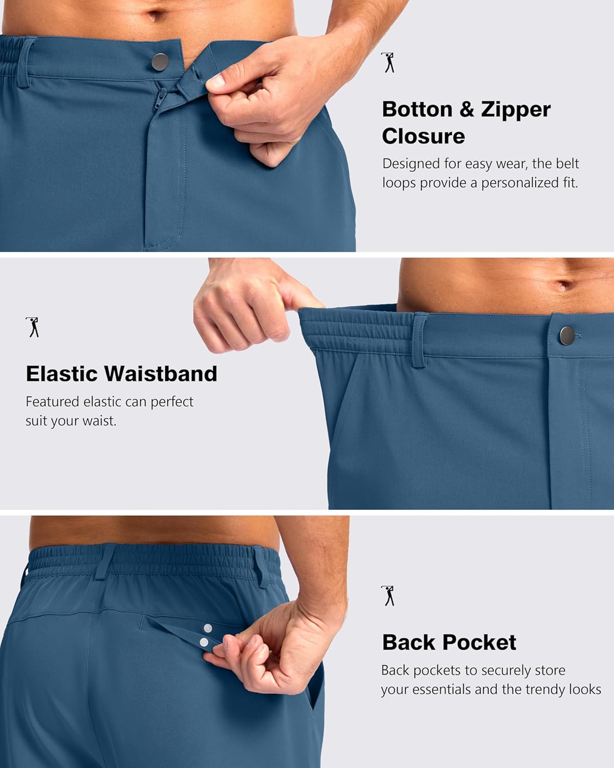 Pudolla Men's Casual Shorts 7"/9" Lightweight Golf Shorts with 3 Pockets Stretch Quick Dry Comfy Work Shorts