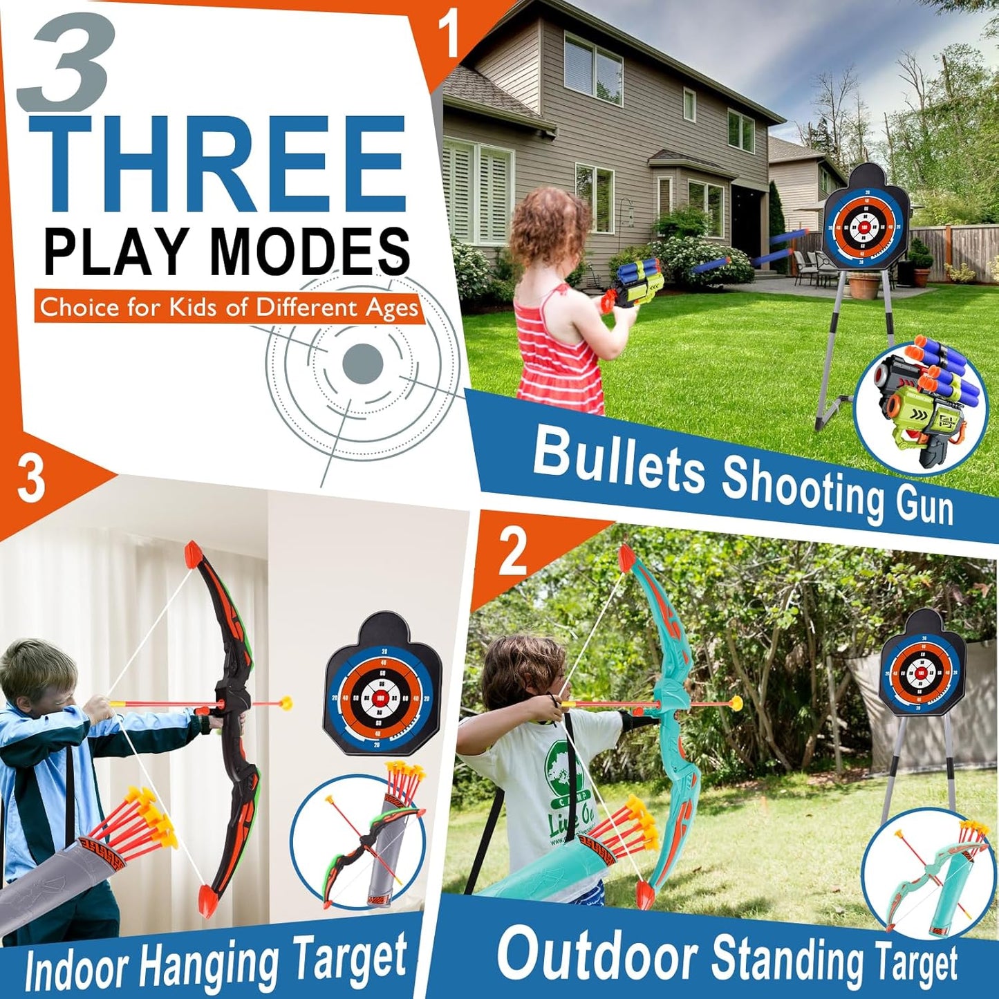 2 Pack Bow and Arrow for Kids Sports and Outdoor Play Toys Archery Set with LED Light Up 16 Arrows 1 Standing Target 2 Quiver Indoor Outdoors Toy for Age 4-12 Year Old Boy Girl Gift