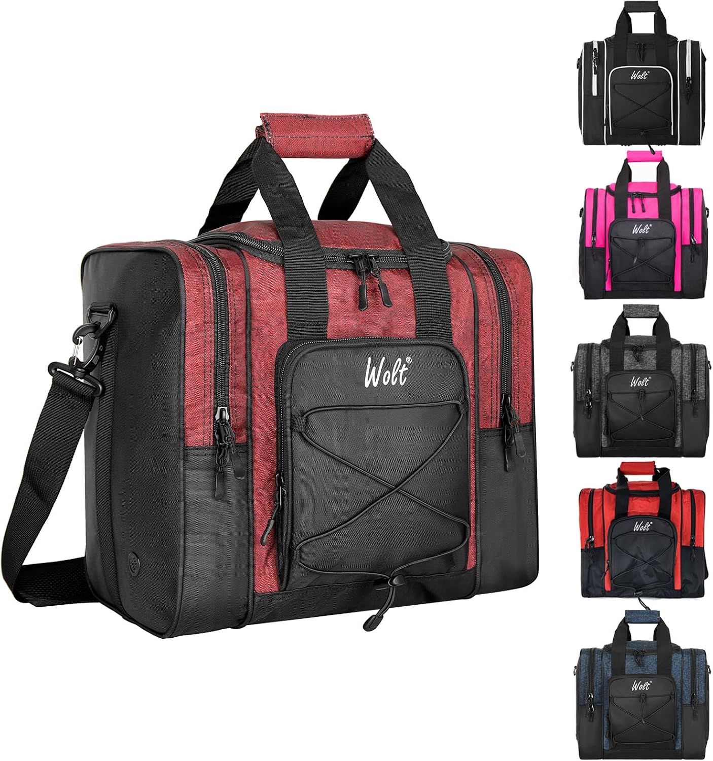 WOLT Bowling Ball Bag for Single Ball - Bowling Ball Tote Bag with Padded Ball Holder, 2 Pockets fit Bowling Shoes Up to Mens Size 14 and Accessories