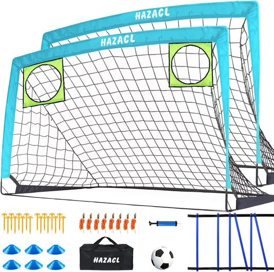 Kids Soccer Goal for Backyard, 6x4 9x5 FT Portable Soccer Nets Pop Up with Ball, Agility Ladder, Cones, Target & Carry Bag for Toddler Youth Outdoor Indoor Training Practice Sports Games Play