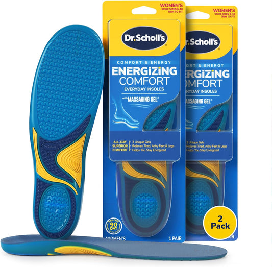 Dr. Scholl’s Energizing Comfort Women’s Everyday Insoles with Massaging Gel - Clinically Proven, All-Day Energy and Comfort Inserts, Patented Triple Gel Design, Shock Absorbing, Arch Support: 2 Pairs