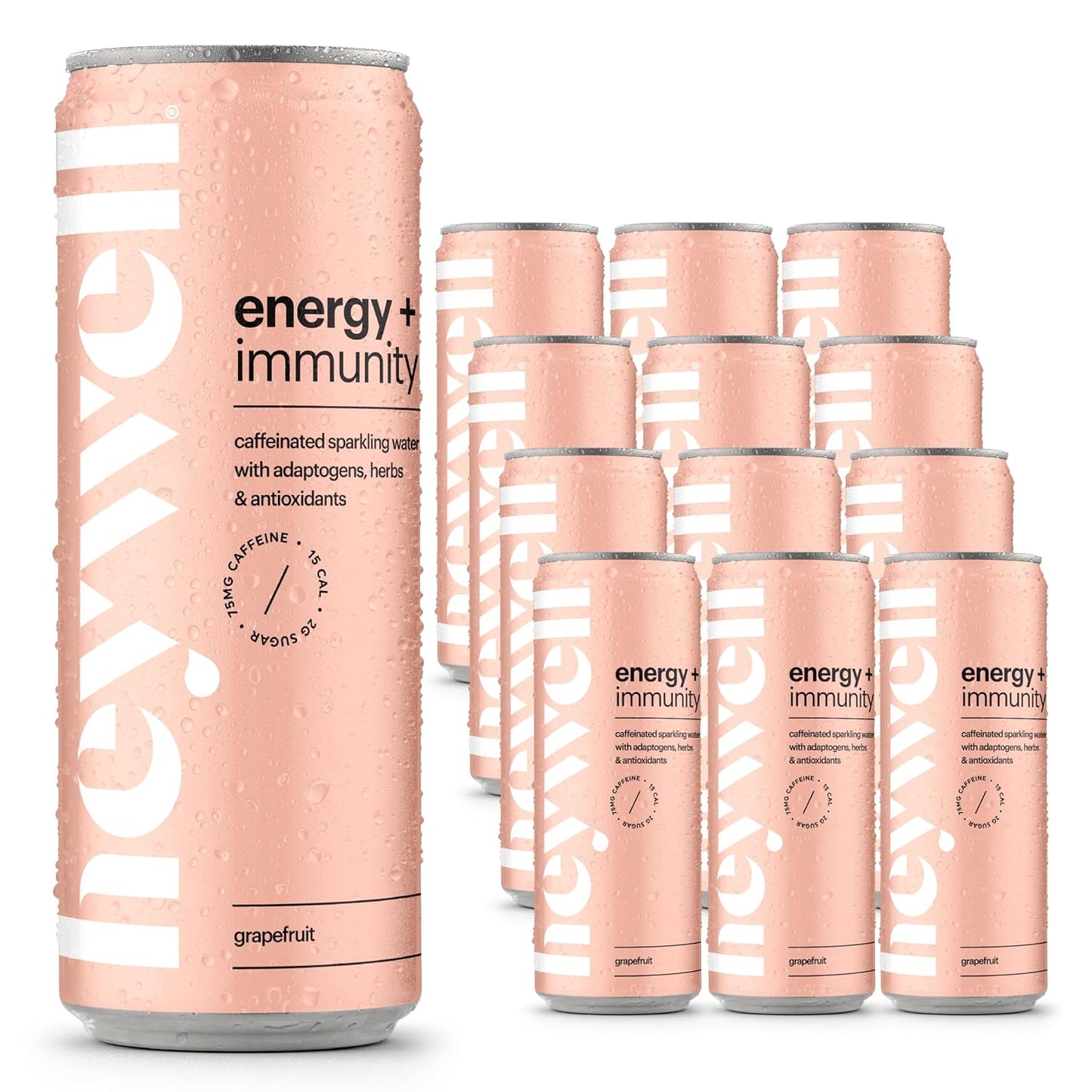 Heywell Sparkling Adaptogenic Water, Energy and Immunity, Grapefruit Flavor, 12 Fluid Ounce (Pack of 12) - Caffeinated, Organic, Non GMO, Vegan, Gluten Free, Dairy Free
