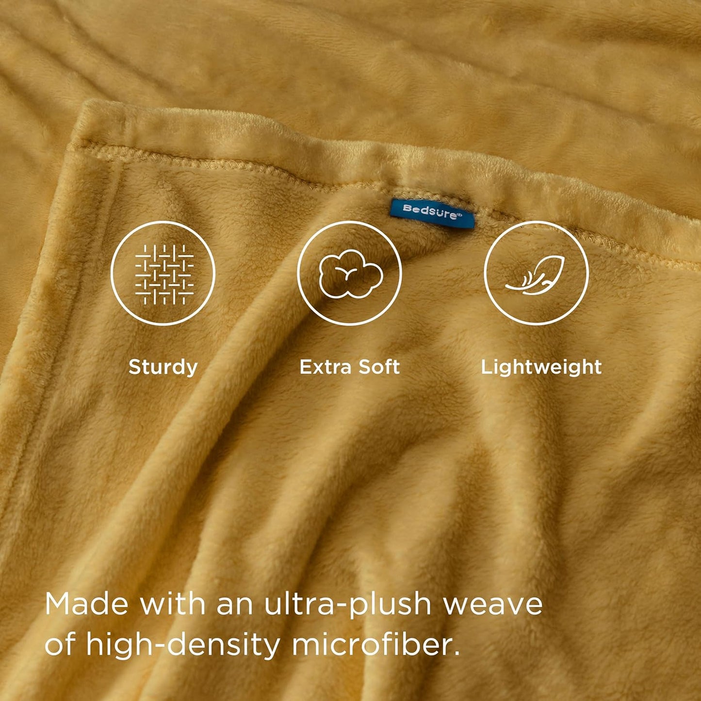 Bedsure Fleece Blanket Queen Blanket Gold Yellow - Bed Blanket Soft Lightweight Plush Fuzzy Cozy Luxury Microfiber, 90x90 inches
