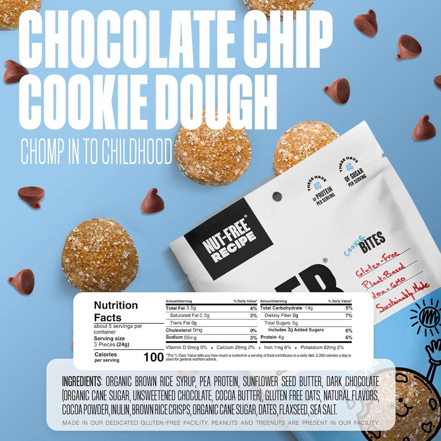 The GFB Gluten Free Protein Cookie Bites Nut Free Variety Pack – Super Tasty Allergen Friendly Fudge Brownie, Cookie Dough & Birthday Cake Vegan Protein Bites, 4 Oz (6 Count)