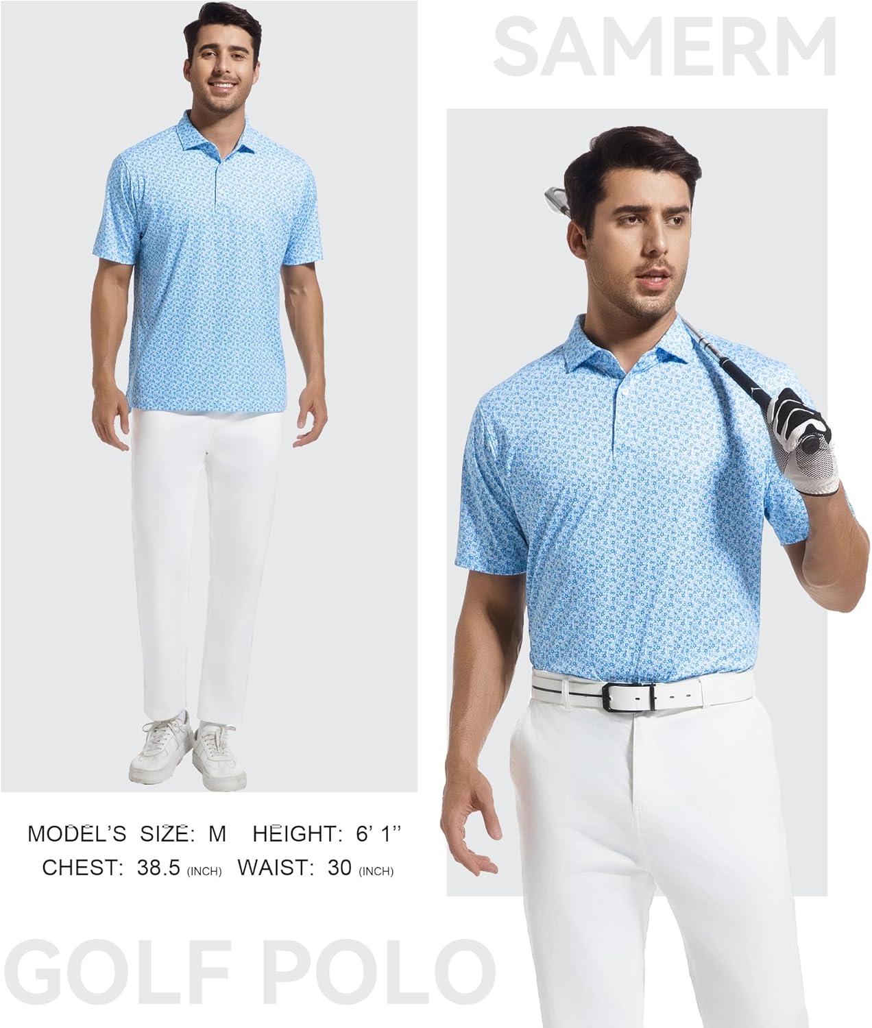 SAMERM Mens Golf Shirts Short Sleeve Dry Fit Performance Moisture Wicking Print Sport Polo Shirts for Men Casual
