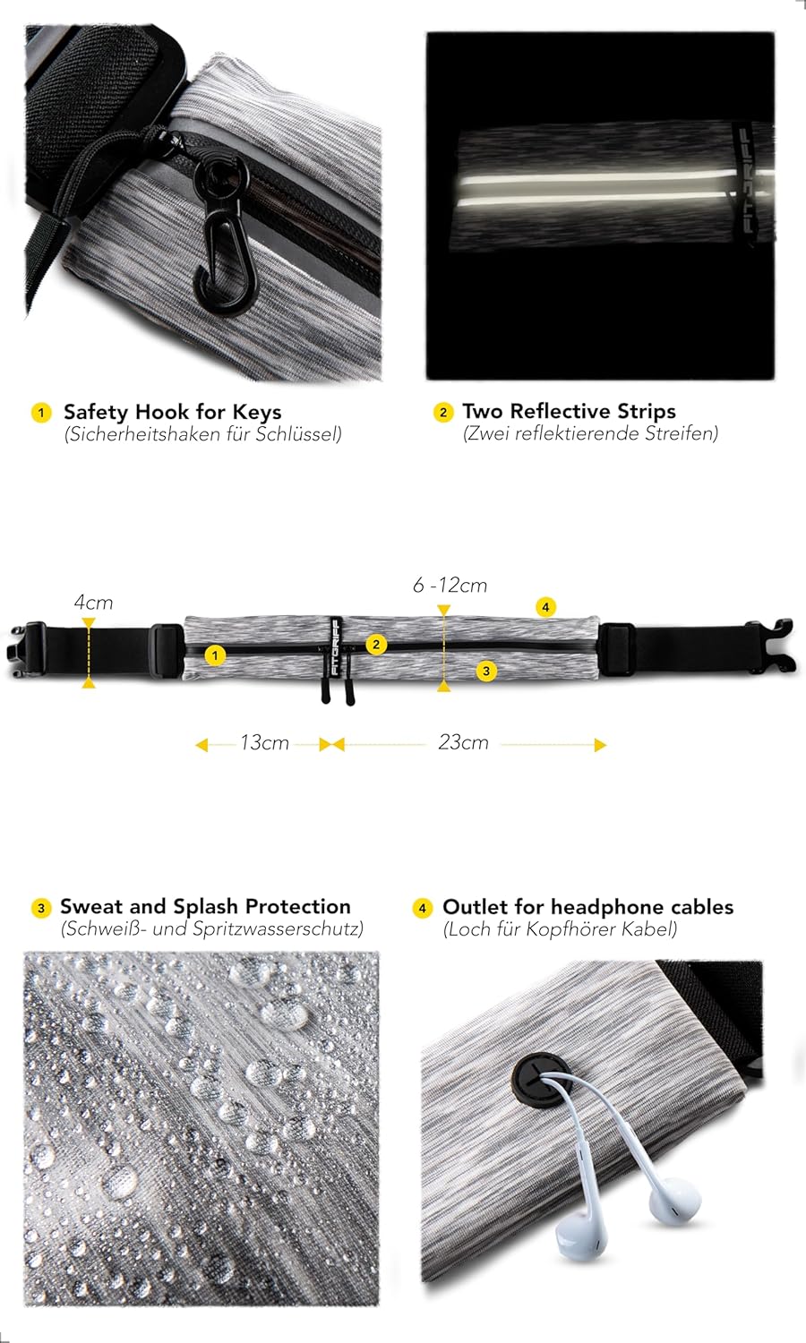 Fitgriff® Running Belt for Men & Women - Secure Jogging Pouch for Phone, Keys & Essentials - For All Cell Phones