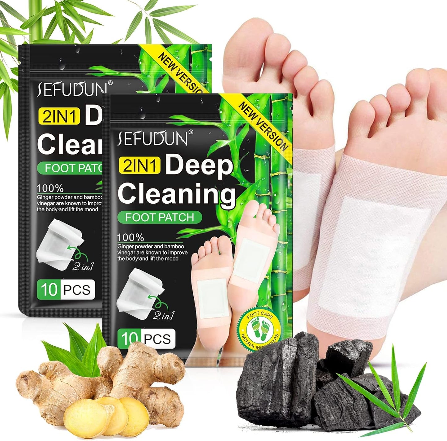 20PCS Upgrade Foot Pads, 2-in-1 Natural Bamboo Vinegar Ginger Powder Foot Pads