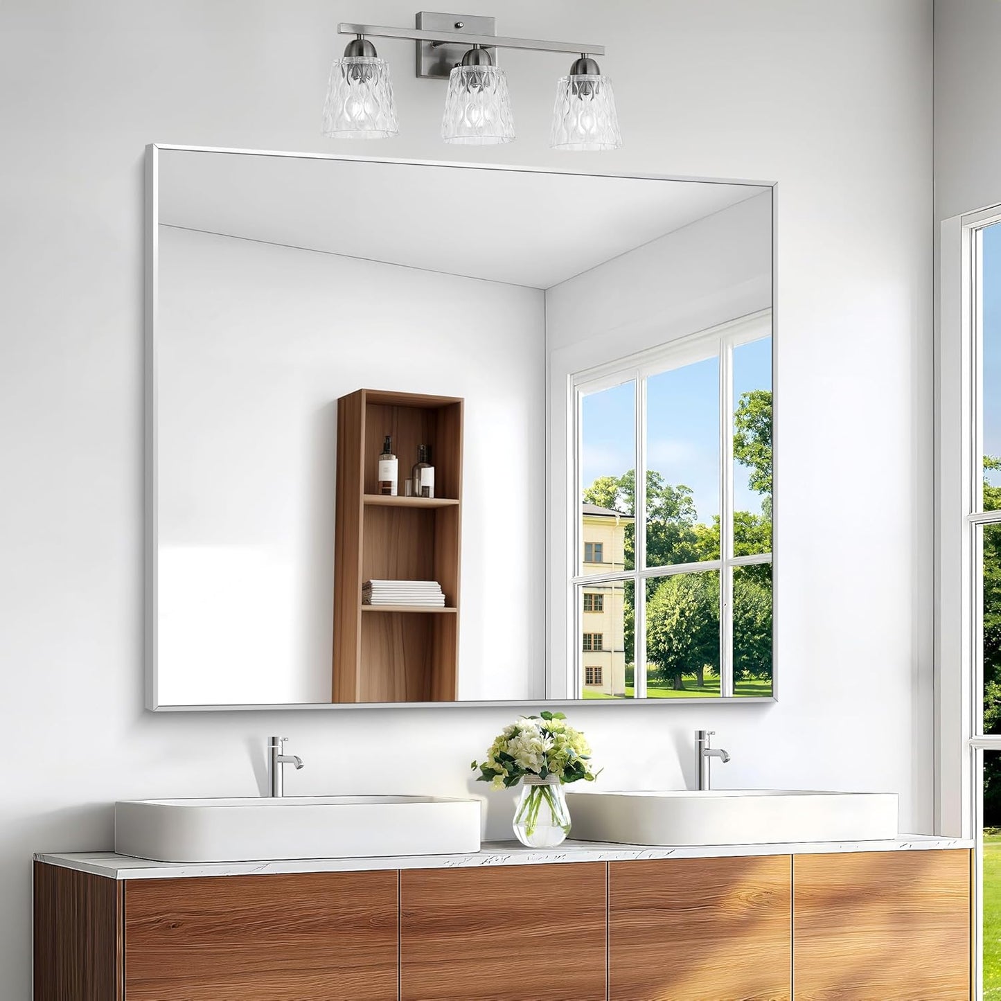 Silver Bathroom Mirror,40x48 inch Wall Mirror for Bathroom Wall Mounted,Large Rectangle Mirror for Bathroom Over Sink,Modern Metal Frame for Living Room,Bedroom Entryway,Horizontal/Vertical