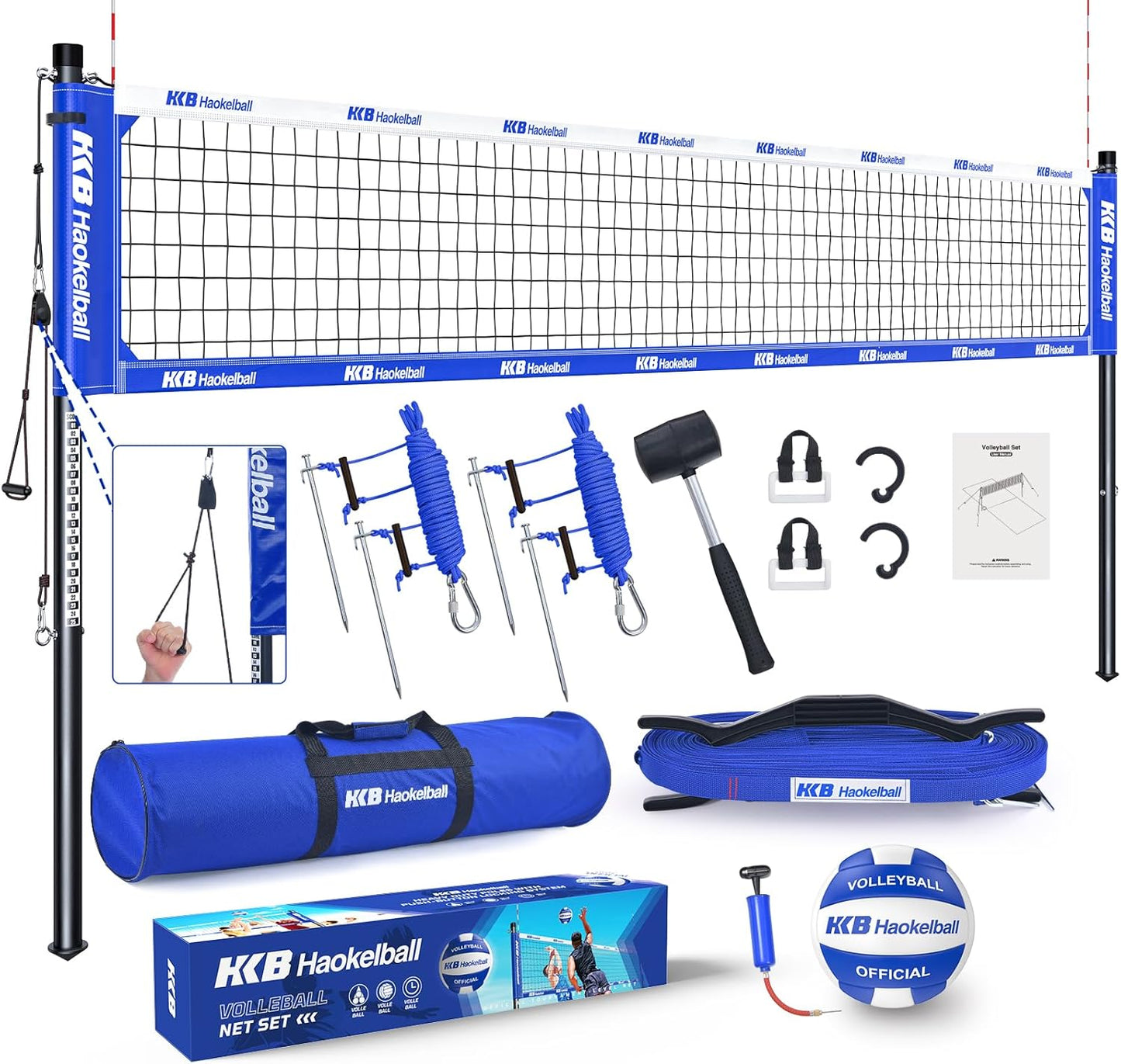 Haokelball Volleyball Net for Backyard Outdoor Portable Volleyball Net Set with Volleyball Antennas, Aluminum Poles, Tension Adjuster and Volleyball