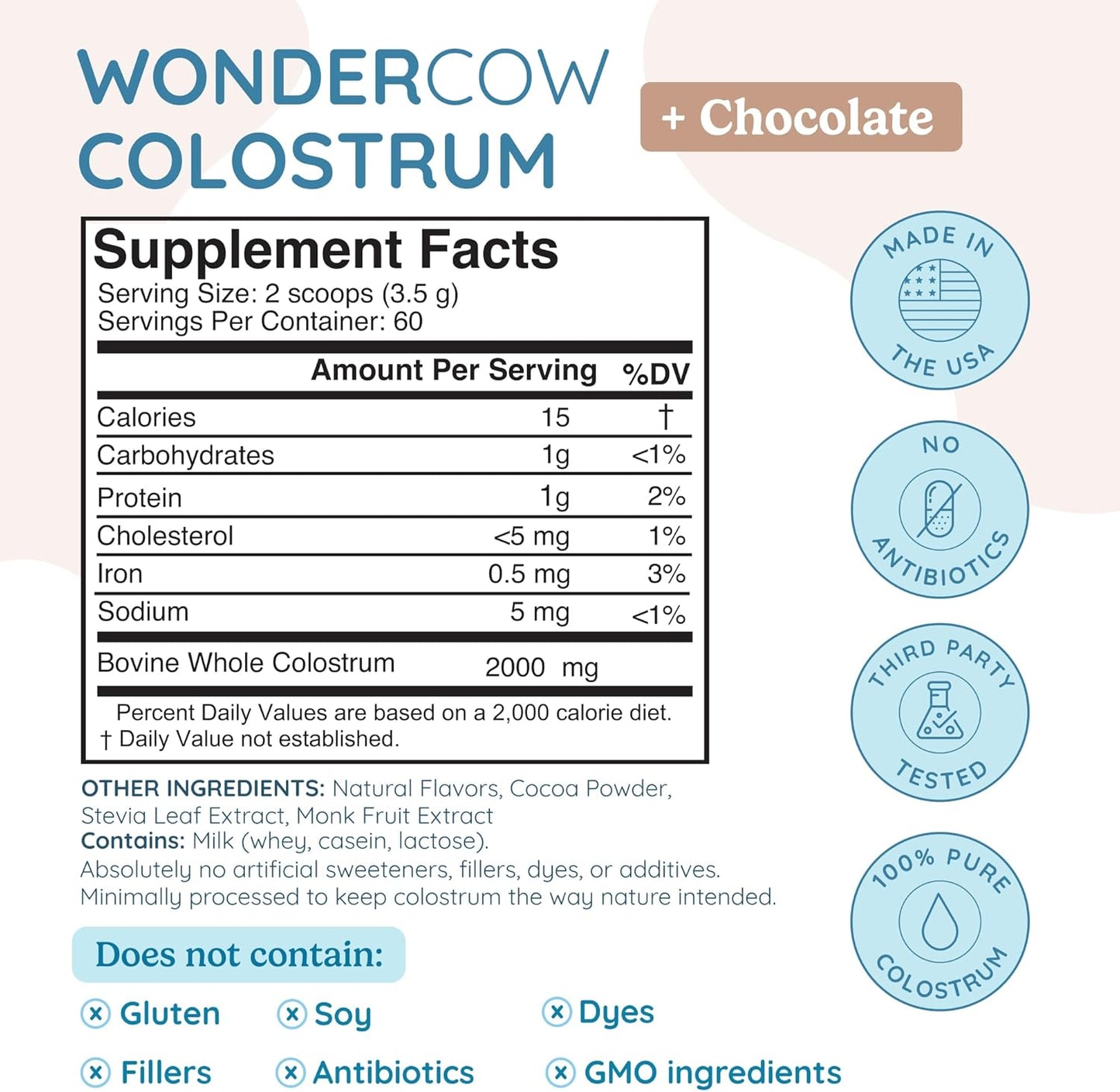 Colostrum Supplement Powder for Gut Health, Immune Support, Muscle Recovery & Wellness | Natural IgG Pure Whole Bovine Colostrum Superfood, Chocolate, 60 Servings