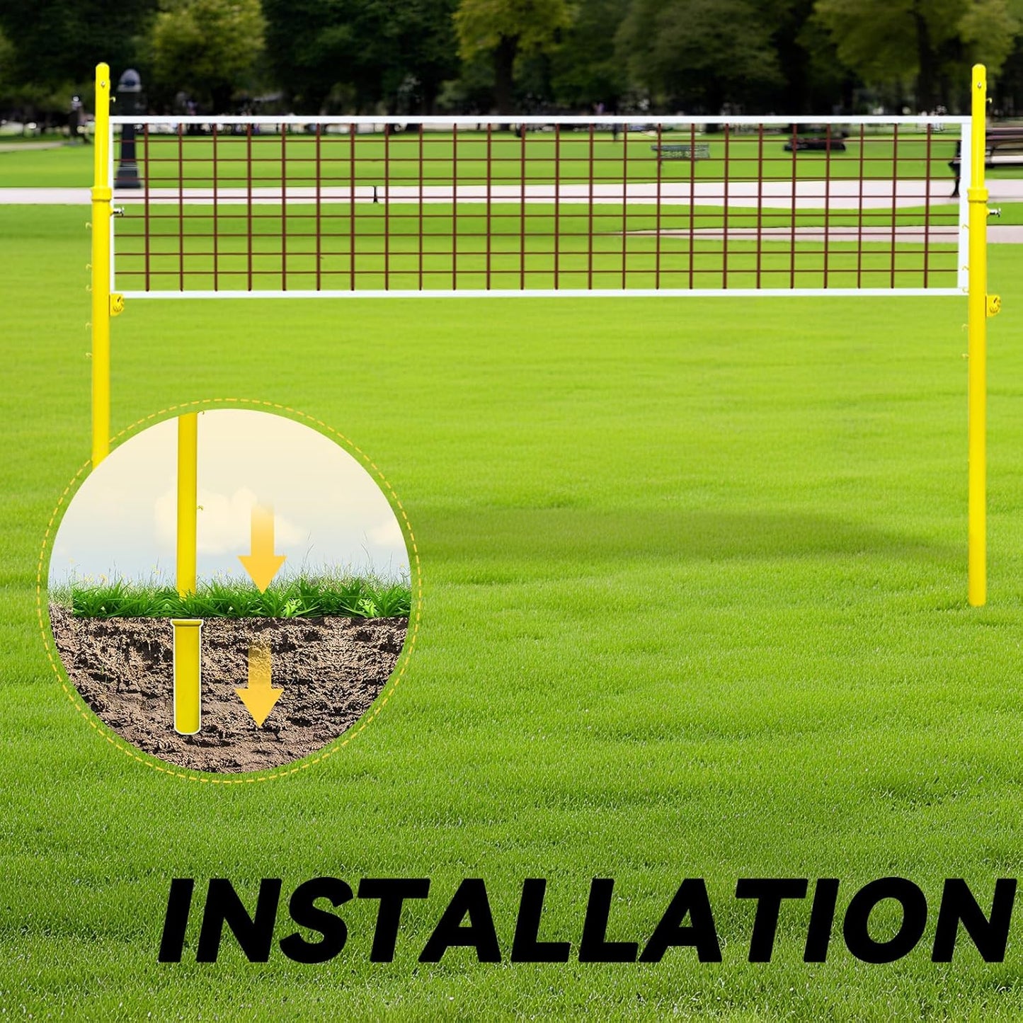 Volleyball Net Outdoor - Portable Badminton & Volleyball Post, Adjustable Heights Volleyball Poles Net Set for Backyard, Beach