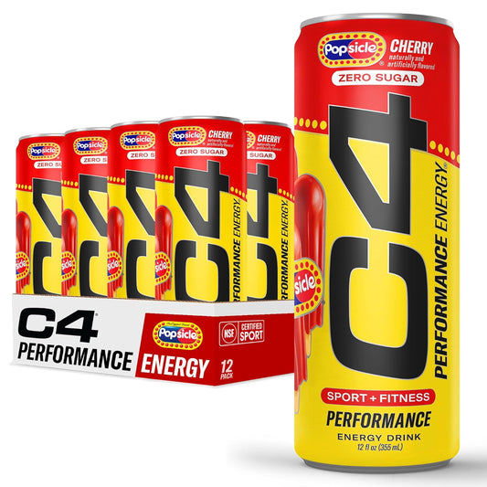 Cellucor C4 Energy Drink Cherry, Carbonated Sugar Free Pre Workout Performance Drink with no Artificial Colors or Dyes, 12 Oz, Pack of 12