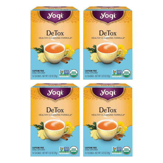 Yogi Tea DeTox Tea - 16 Tea Bags per Pack (4 Packs) - Organic Detox Tea for Digestive & Circulation Support - Includes Burdock, Dandelion, Ginger Root, Black Pepper, Cardamom & Juniper Berry