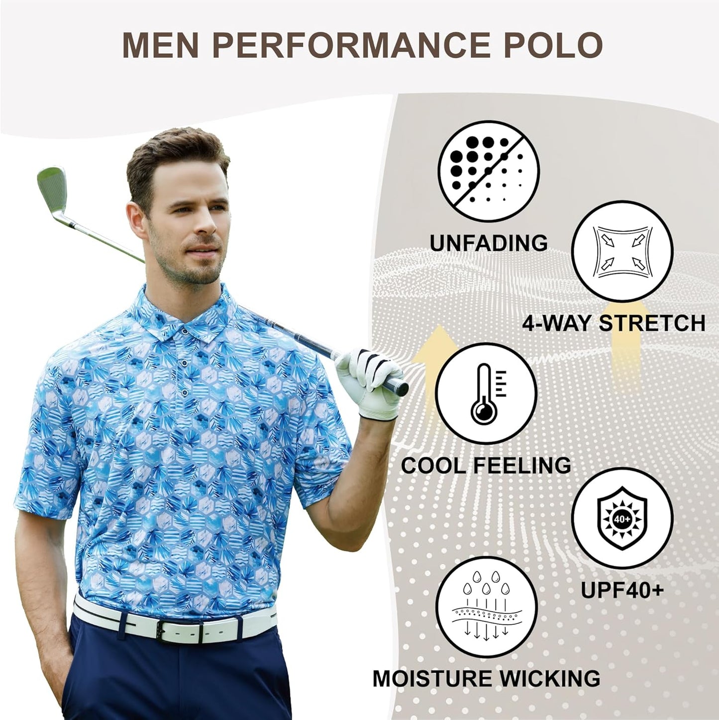 Damipow Premium Golf Shirts for Men Dry Fit Performance Polo Short Sleeve Collared Shirt