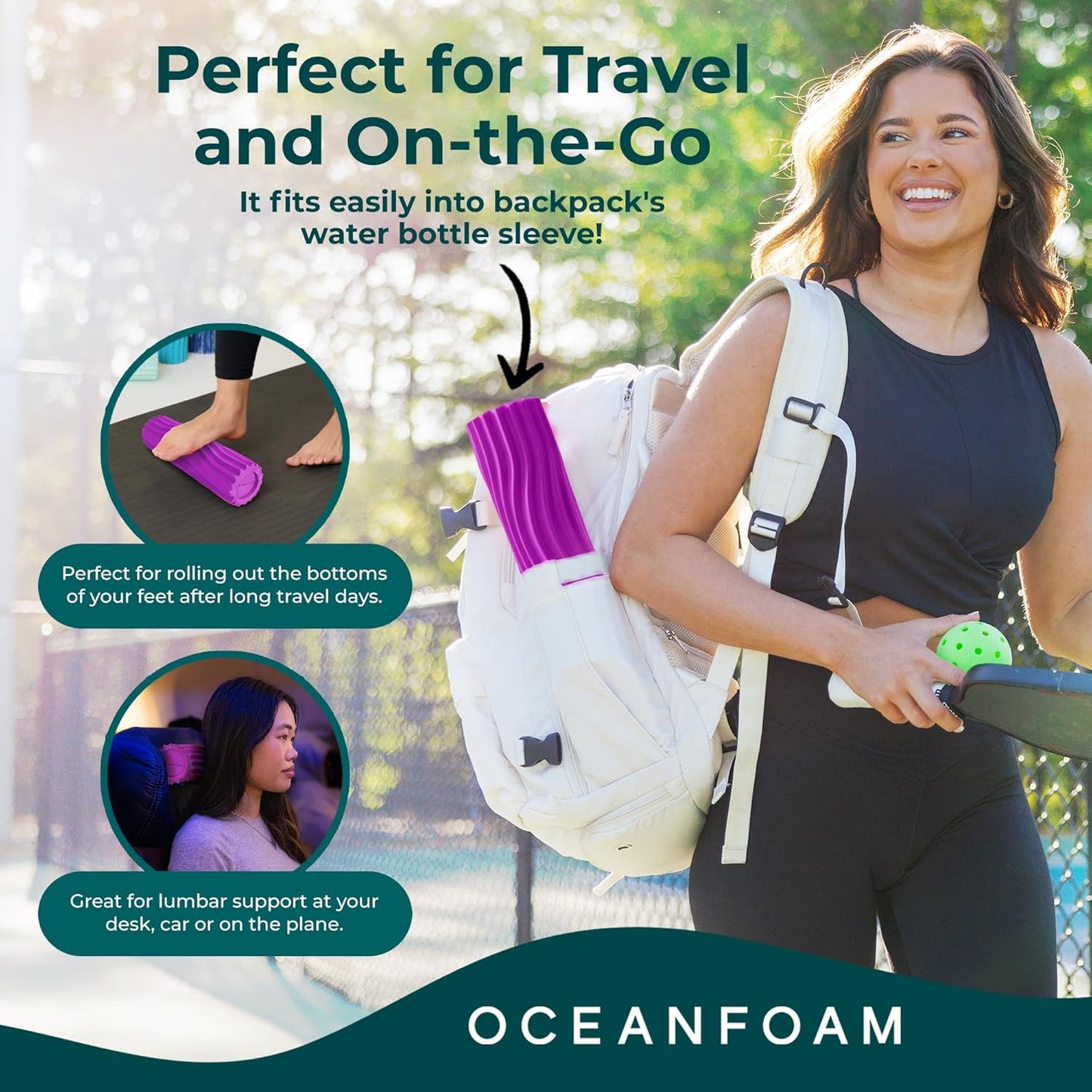 Oceanfoam Ripple Travel Foam Roller (11" x 3.35") Firm Mini Foam Roller for Physical Therapy, Deep Tissue Massage, Back Pain - High Density, Ergonomic Wave Textured - Yoga, Pilates, Exercise (Magenta)