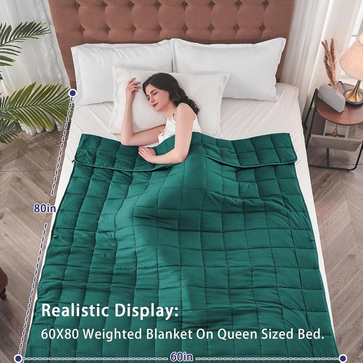 yescool Weighted Blanket for Adults (20 lbs, 60” x 80”, Dark Green) Cooling Heavy Blanket for Sleeping Perfect for 190-210 lbs, Queen Size Breathable Blanket with Premium Glass Bead, Machine Washable