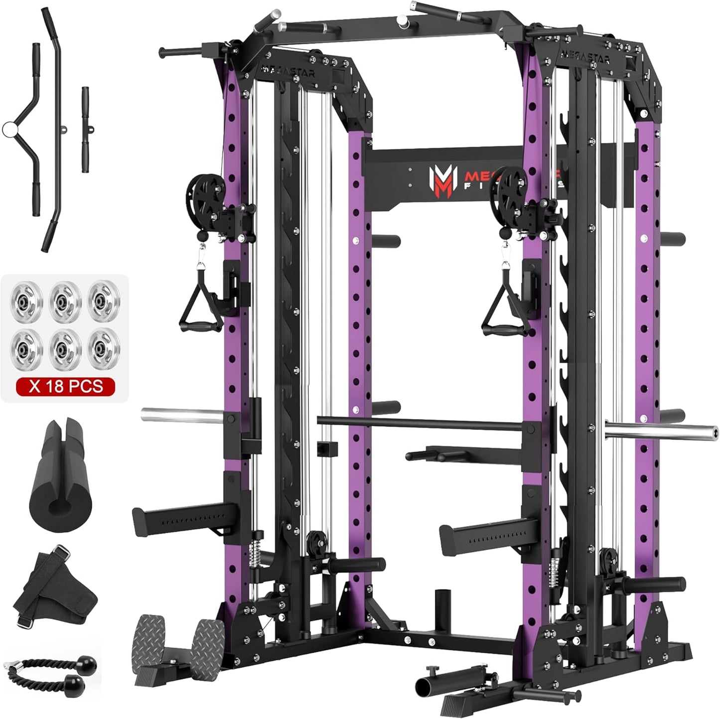 Smith Machine Home Gym with Aluminum Pulley Set- 2000lbs Capacity All-in-One Power Rack with Cable Crossover, Pull-Up Bar & Dip Station, Includes 18 Attachments, P107 Anvil