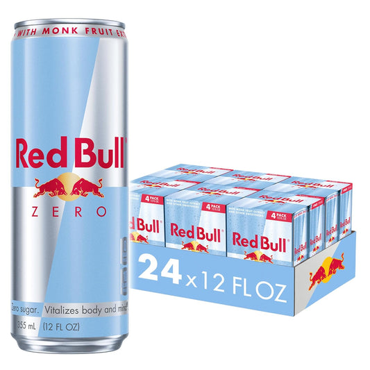 Red Bull Zero Energy Drink, 12 fl. oz., with 114mg Caffeine, Taurine & B Vitamins, 6 Packs of 4 Cans, Pack of 24