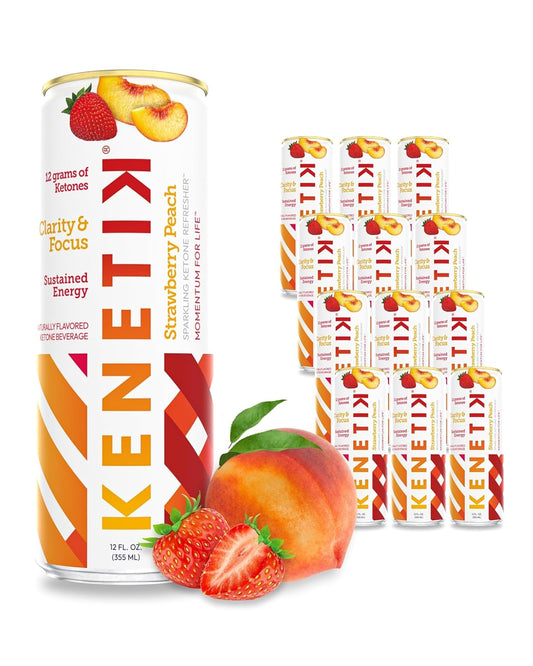 KENETIK Nootropic Ketone Drink, Ketones for Energy & Focus, Caffeine & Sugar Free, High Performance D-BHB Ketone Mix, Fuel w/Zero Crash or Jitters, Ready to Drink - Strawberry Peach 12 Pk