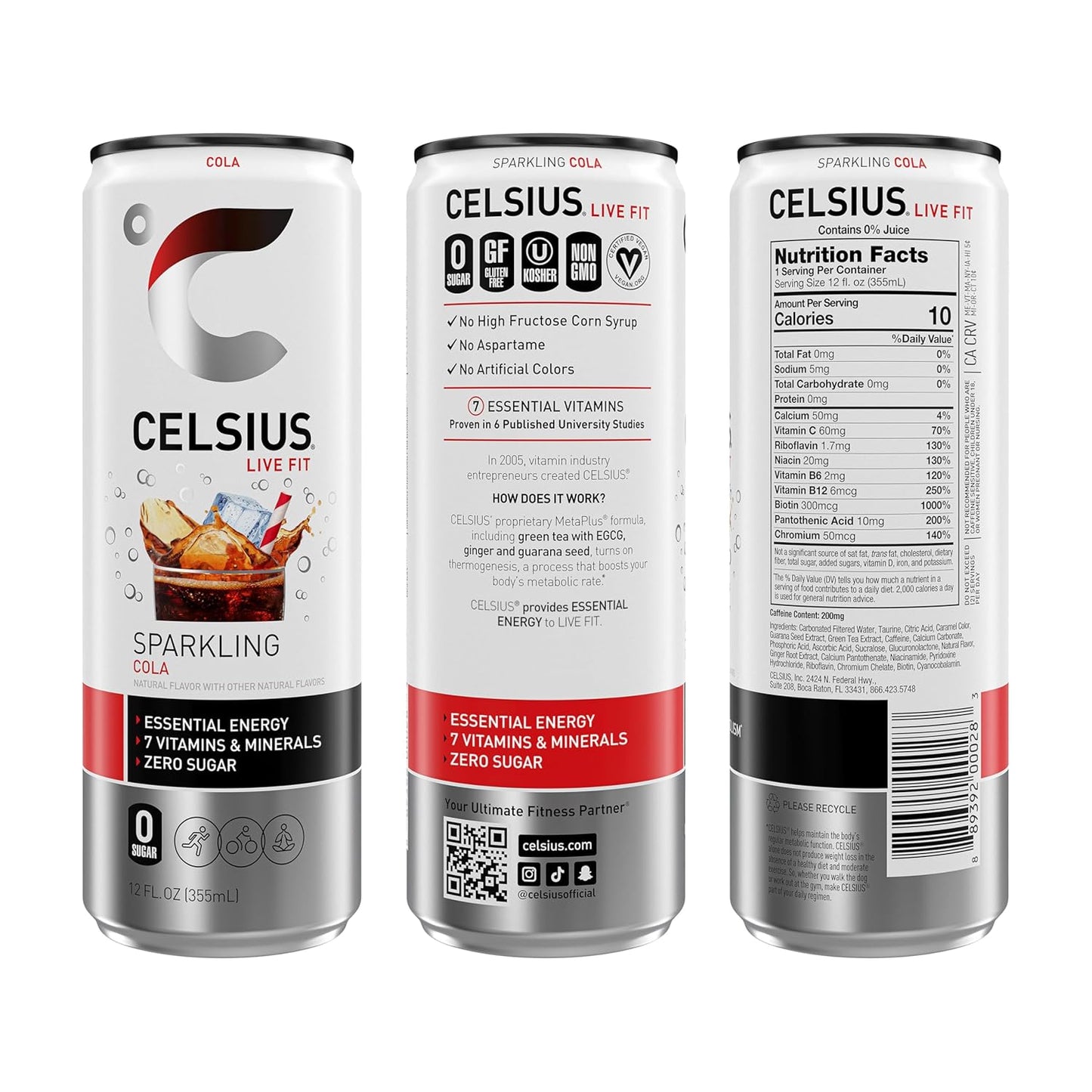 CELSIUS Sparkling Cola, Functional Essential Energy Drink 12 Fl Oz (Pack of 12)