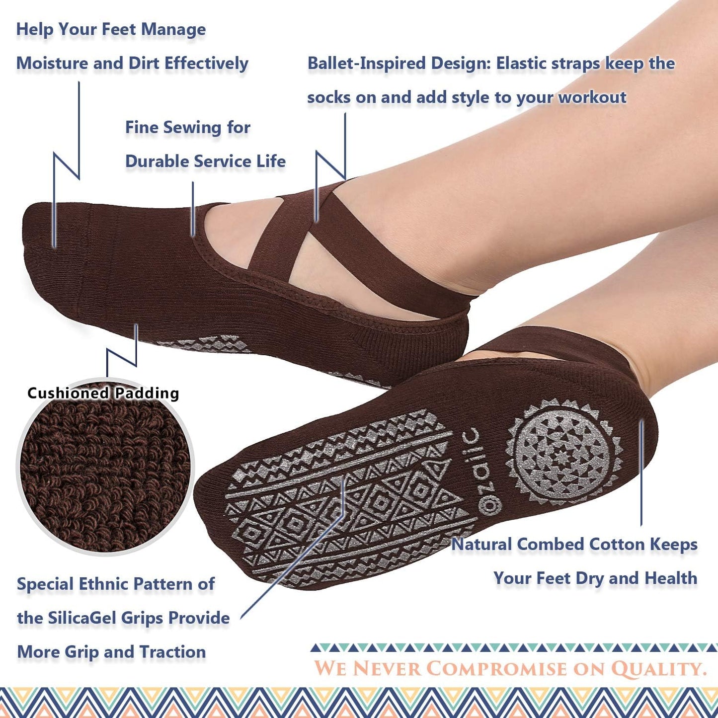 Ozaiic Yoga Socks for Women Non-Slip Grips & Straps, Ideal for Pilates, Pure Barre, Ballet, Dance, Barefoot Workout