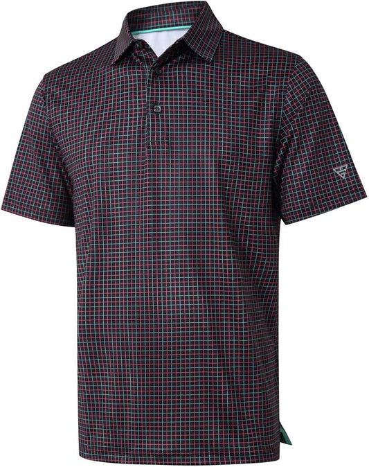 Men's Golf Polo Shirts Short Sleeve Striped Performance Moisture Wicking Dry Fit Golf Shirts for Men