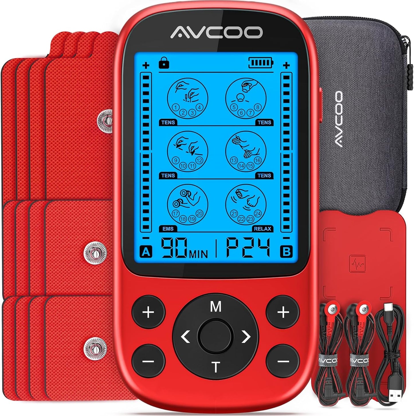 Dual Channel TENS Unit Muscle Stimulator, 3-in-1 EMS TENS Machine with 24 Modes & 40 Levels, Rechargeable EMS Massager for Neck, Shoulder, Sciatica & Back Pain Relief with 12 Pads, EVA Case