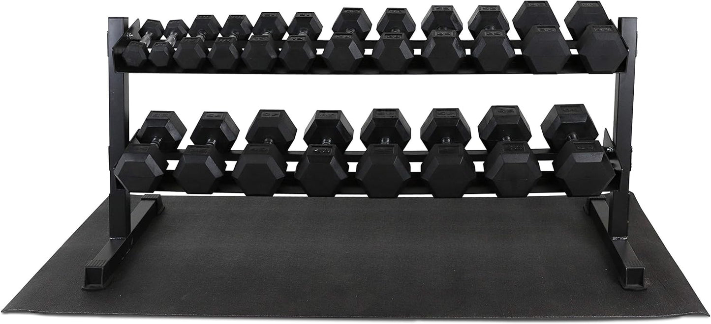 WF Athletic Supply Rubber Coated Hex Dumbbell Set, Multiple Choices Available - Dumbbells with Rack Stand and Mat, or Dumbbells Only (200/550/1200/2100/3000 LB)