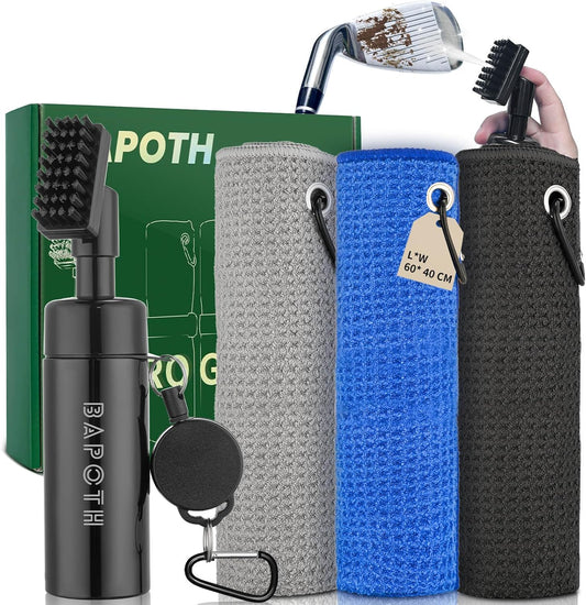 Golf Club Cleaner, Non-Leaking Stretchable Golf Club Brush with Microfiber Golf Towel (23.6 * 15.7 in), Strong Bristles Golf Brush Can Hold 5oz Water, Essentials Golf Accessories for Men