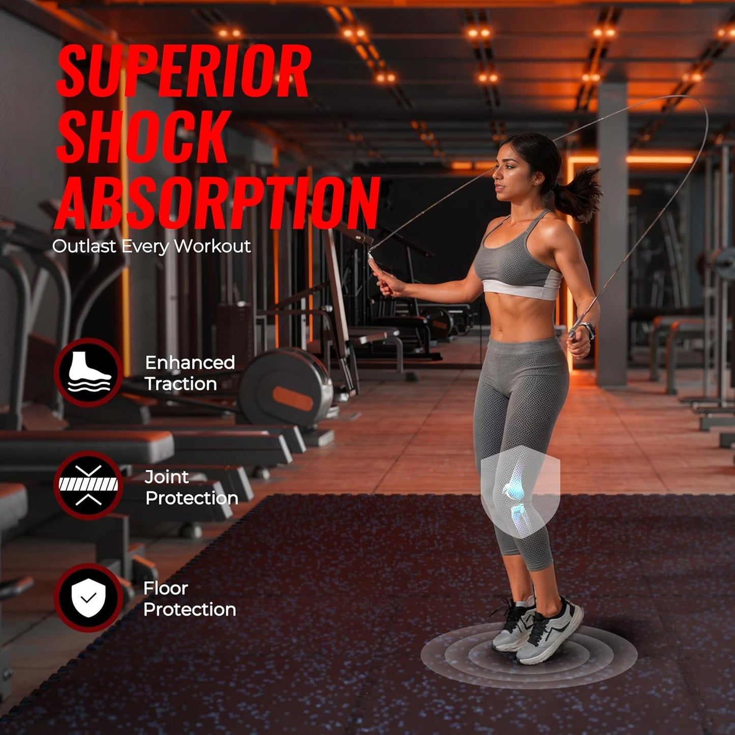 SUPERJARE 0.79 Inch Gym Flooring for Home Gym, Exercise Equipment Mats with Rubber Top, Interlocking Rubber Floor Tiles for Home Gym and Fitness Room, Protective Flooring Mat