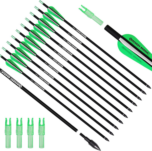 30Inch Carbon Hunting Arrow Targeting Practice Arrows with Removable Tips and Adjustable Nocks for Compound & Recurve Bow (Pack of 12)