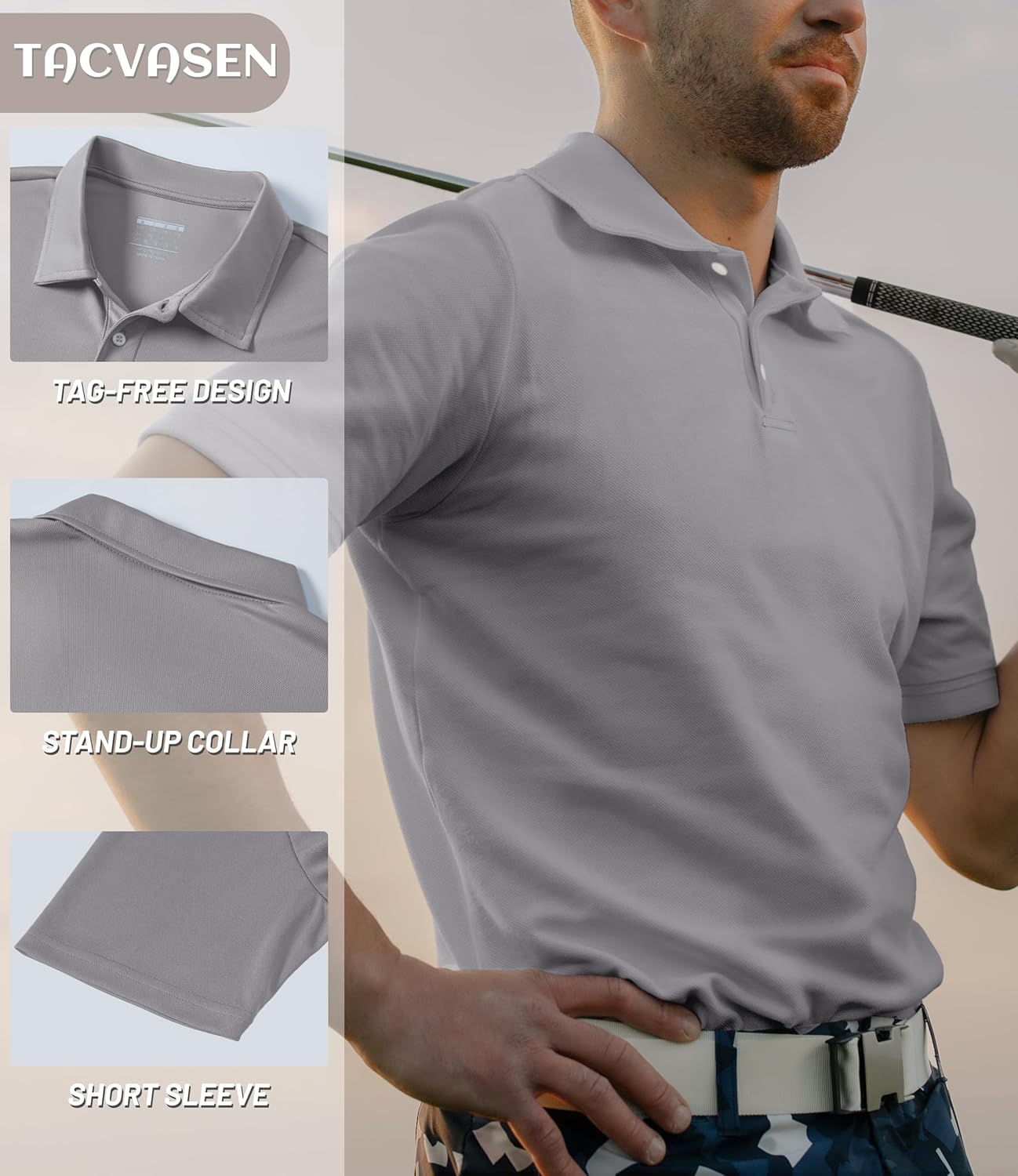 TACVASEN Mens Golf Shirt Dry Fit Mens Polo Shirts Short Sleeve Performance Golf Polos for Men with Collar Work Shirts