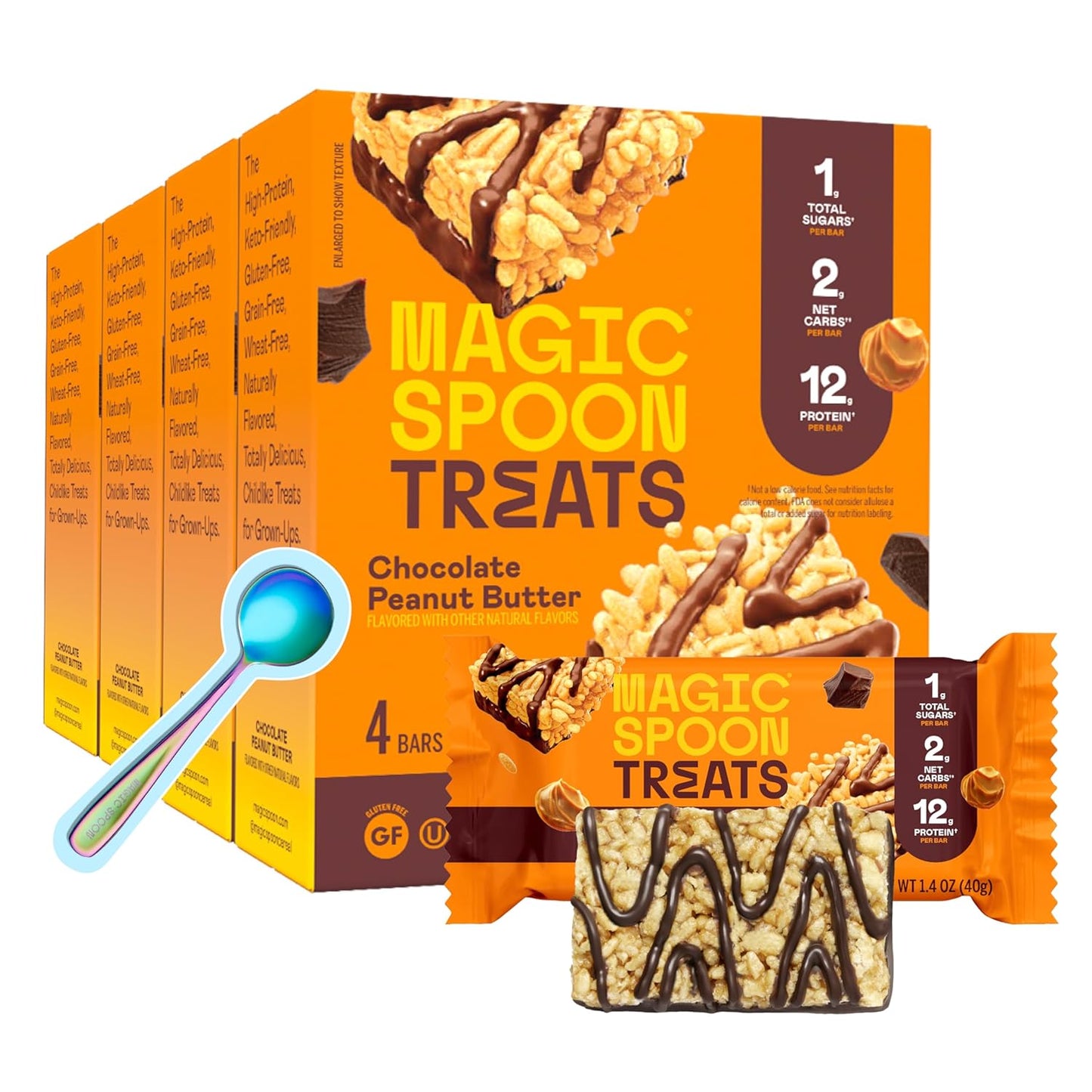 MAGIC SPOON Treats - High Protein, Low Carb, Keto Friendly, Low Sugar, Gluten Free, Crispy Protein Bar Cereal Bar, On-The-Go Healthy Snack (Chocolate PB, 16 Bars)