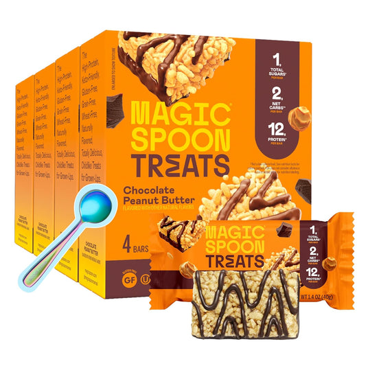MAGIC SPOON Treats - High Protein, Low Carb, Keto Friendly, Low Sugar, Gluten Free, Crispy Protein Bar Cereal Bar, On-The-Go Healthy Snack (Chocolate PB, 16 Bars)