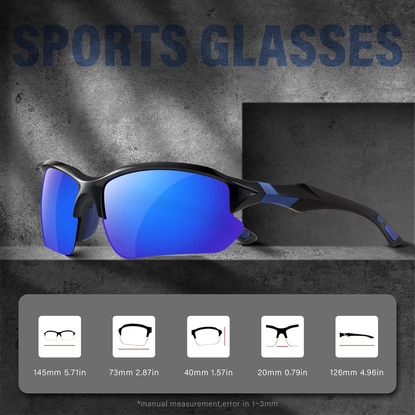 Sports Polarized Sunglasses for Men Cycling Running Fishing UV Protection Sun Glasses Lightweight Half Frame Goggles
