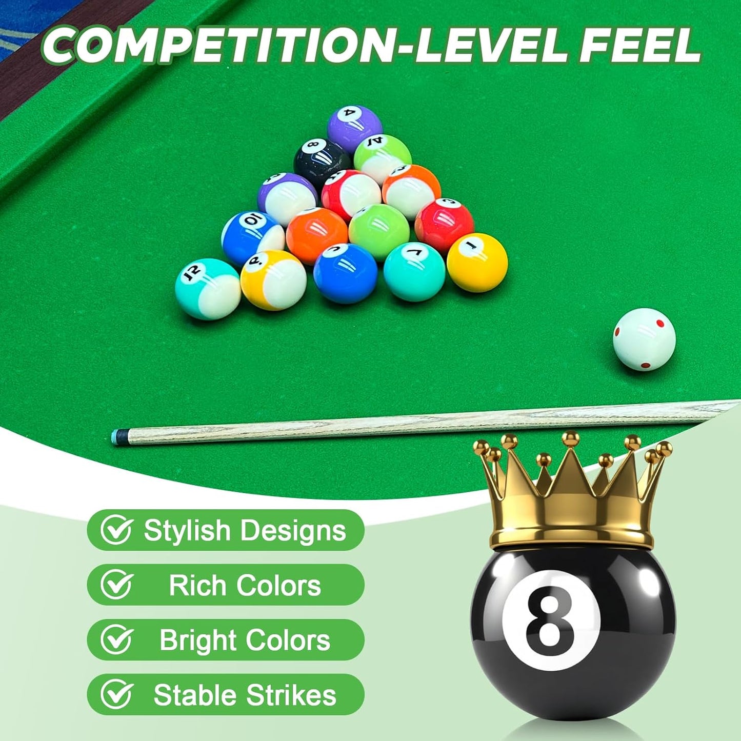 Billiard Balls Set, Deluxe 2-1/4" Regulation Size Billiard Pool Balls for Replacement (16 Resin Balls)