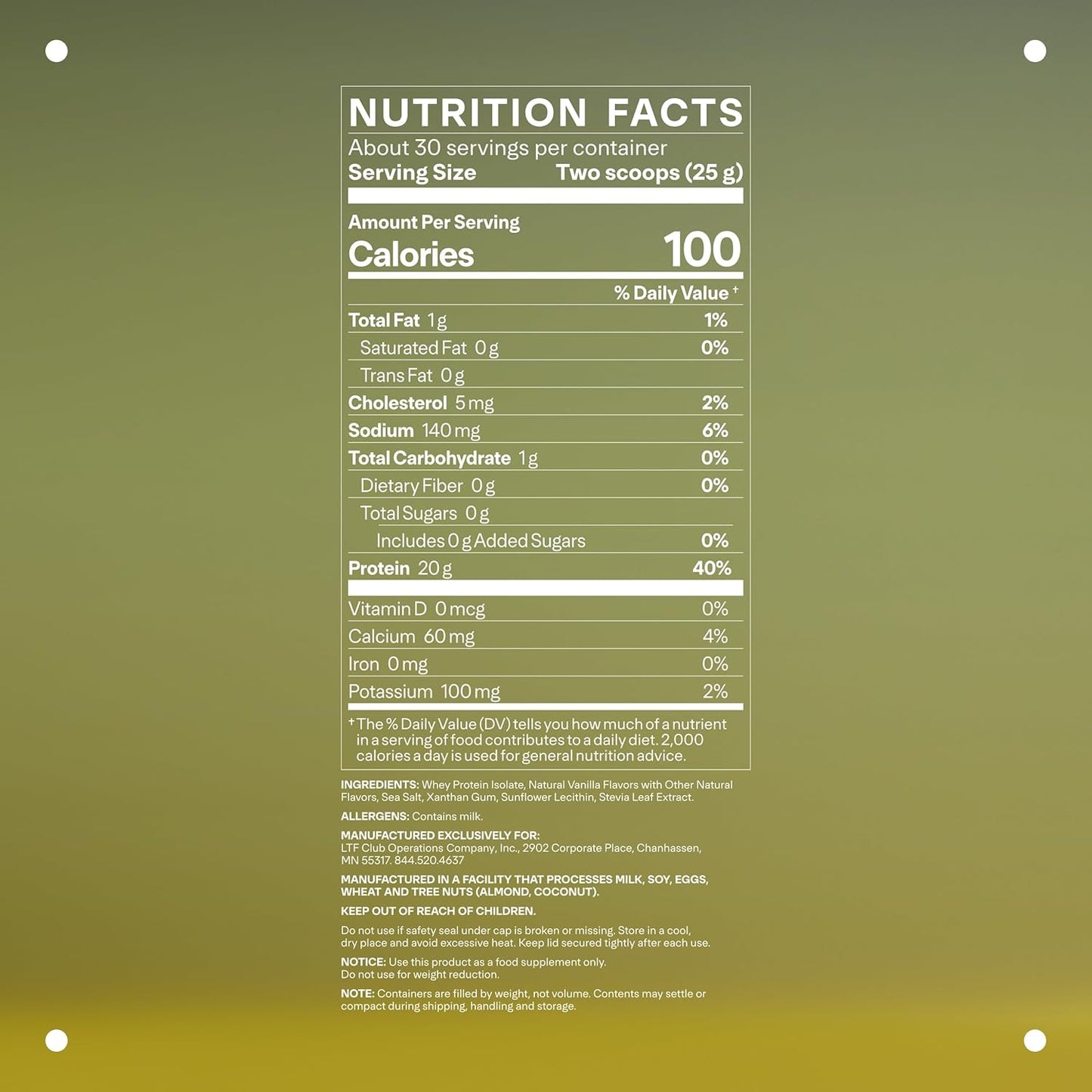 LTH Flex Whey Protein Isolate - Trusted by Life Time Fitness Members - Lactose-Free Protein Powder - NSF Certified for Sport - Low Fat, No Added Sugar & Low Carb - Vanilla (30 Servings)