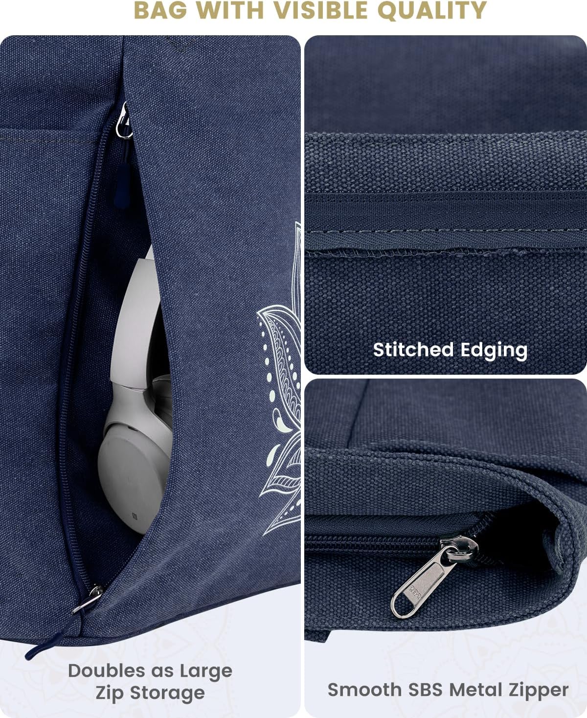 Gonex Yoga Mat Bag, Large Tote Bag with Multi Pockets for Women Men, Canvas Mat Carrier, Full Zipper Easy Access for Pilates Gym Travel