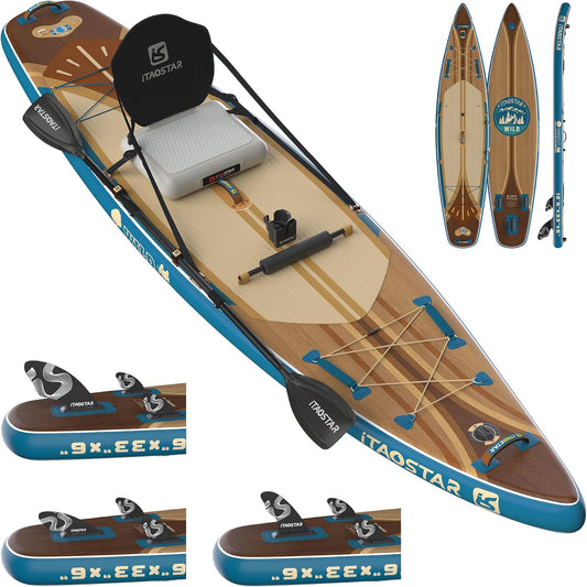 Wild 11'×36"/11'6"×34"/12'6"×33" Inflatable Paddle Board with Seat, One-Stop Premium SUP Board Gears, Tailored 5 Fins, Stable Inflatable Stand Up Paddle Boards for Youth/Adults of All Levels
