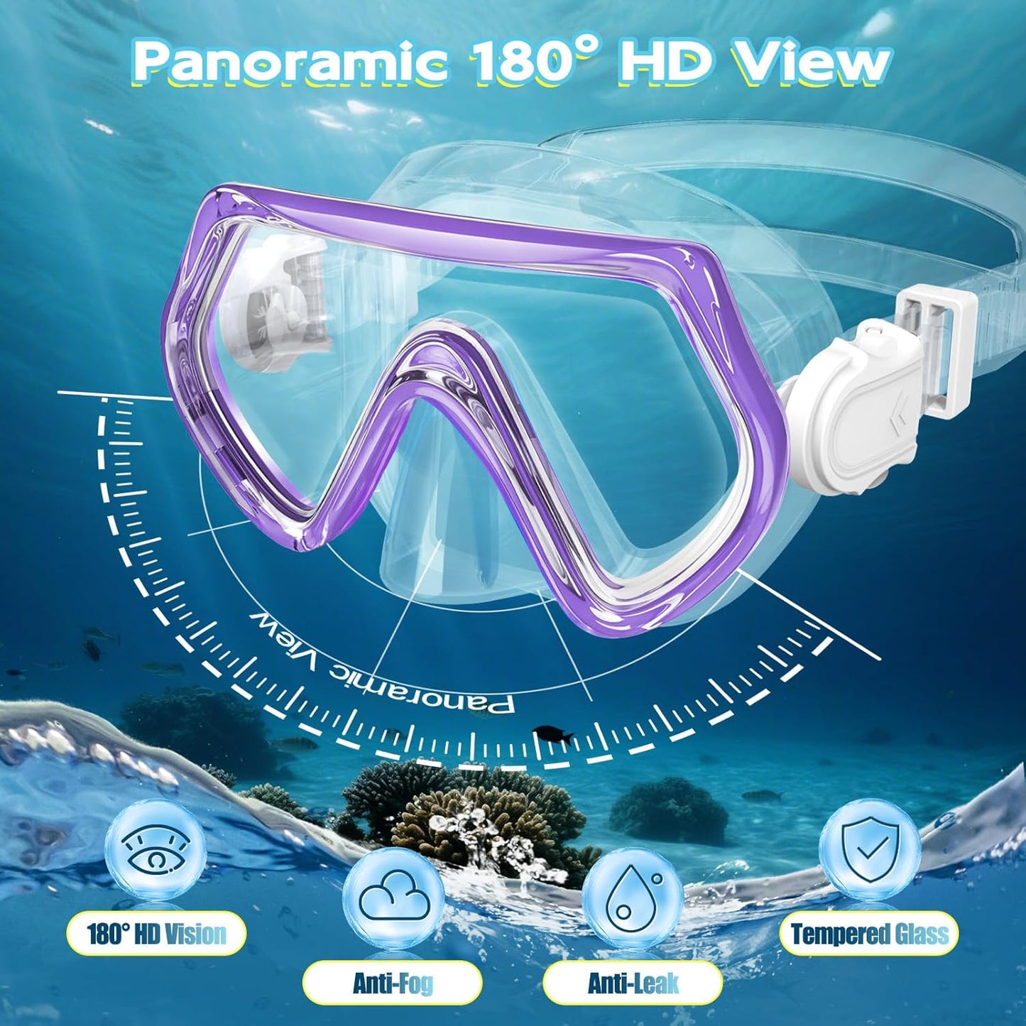 Snorkeling Gear for Kids, Kids Snorkel Set for Ages 3-14, Anti-Fog Diving Mask and Dry Top Snorkel Combo Set, Unisex Swimming Goggles