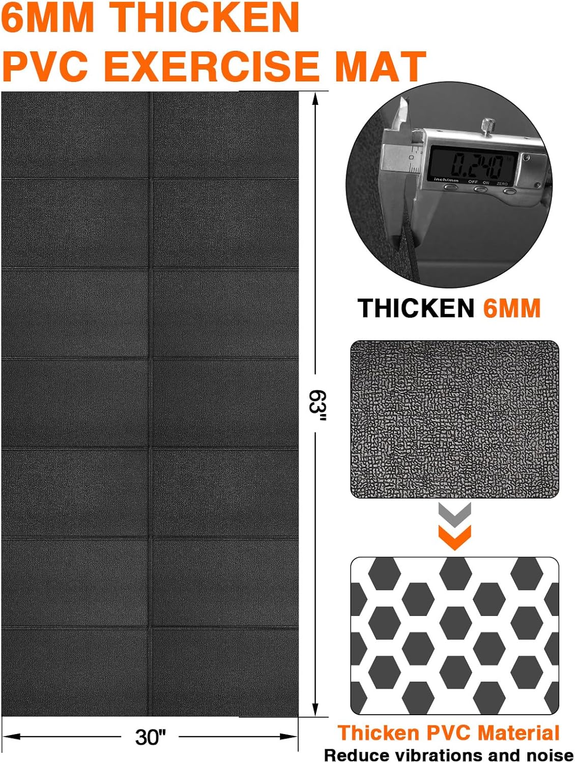 Treadmill Mat, 5'x2.5'/5.6'x2'/6.5'x3'/8'x3',6mm Thickness Exercise Equipment Mat for Carpet Hardwood Floors, Compatible with Walking Pad,Spin Bike,Elliptical Trainer,Rowing Machine