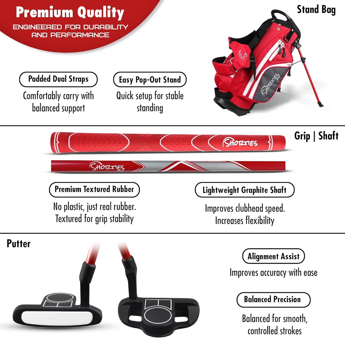 Kids Golf Club Set | Perfect for Toddler Golfers and Kids 34"-51" Tall | EasyCarry Stand Bag | Driver, 7-Iron, Putter, Headcover, and Rain Cover