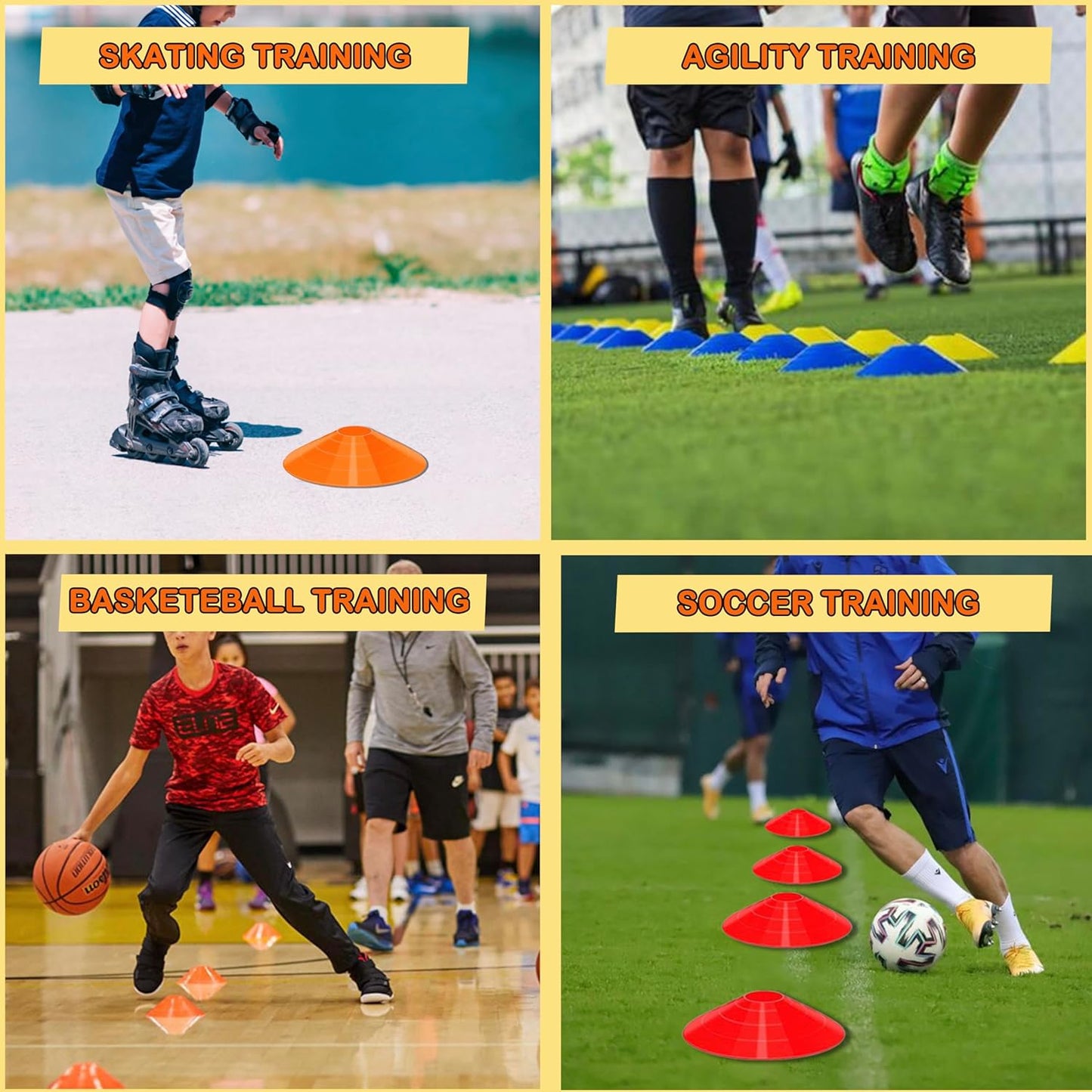 Disc Cones for Sports Training, 25/50 Pack Agility Soccer Cones with Carry Bag and Holder, Soccer, Football, Basketball, Coaching, Practice Equipment, 5 Color