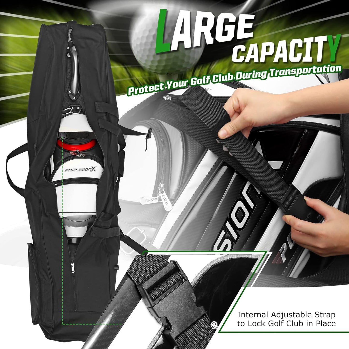 Golf Travel Bags for Airlines with Adjustable Support Rod and Detachable Shoulder Straps, Soft Foldable Golf Club Travel Covers, 900D Heavy Duty Oxford
