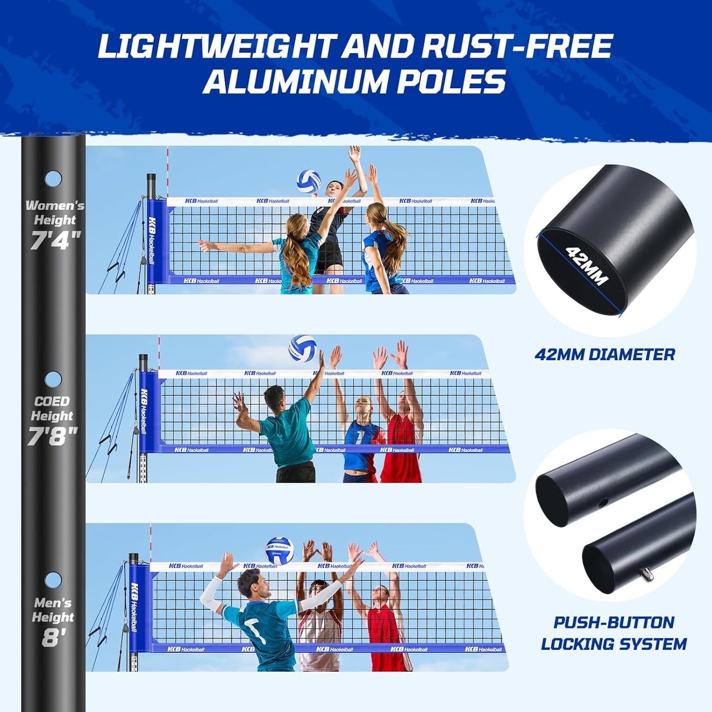 Haokelball Volleyball Net for Backyard Outdoor Portable Volleyball Net Set with Volleyball Antennas, Aluminum Poles, Tension Adjuster and Volleyball