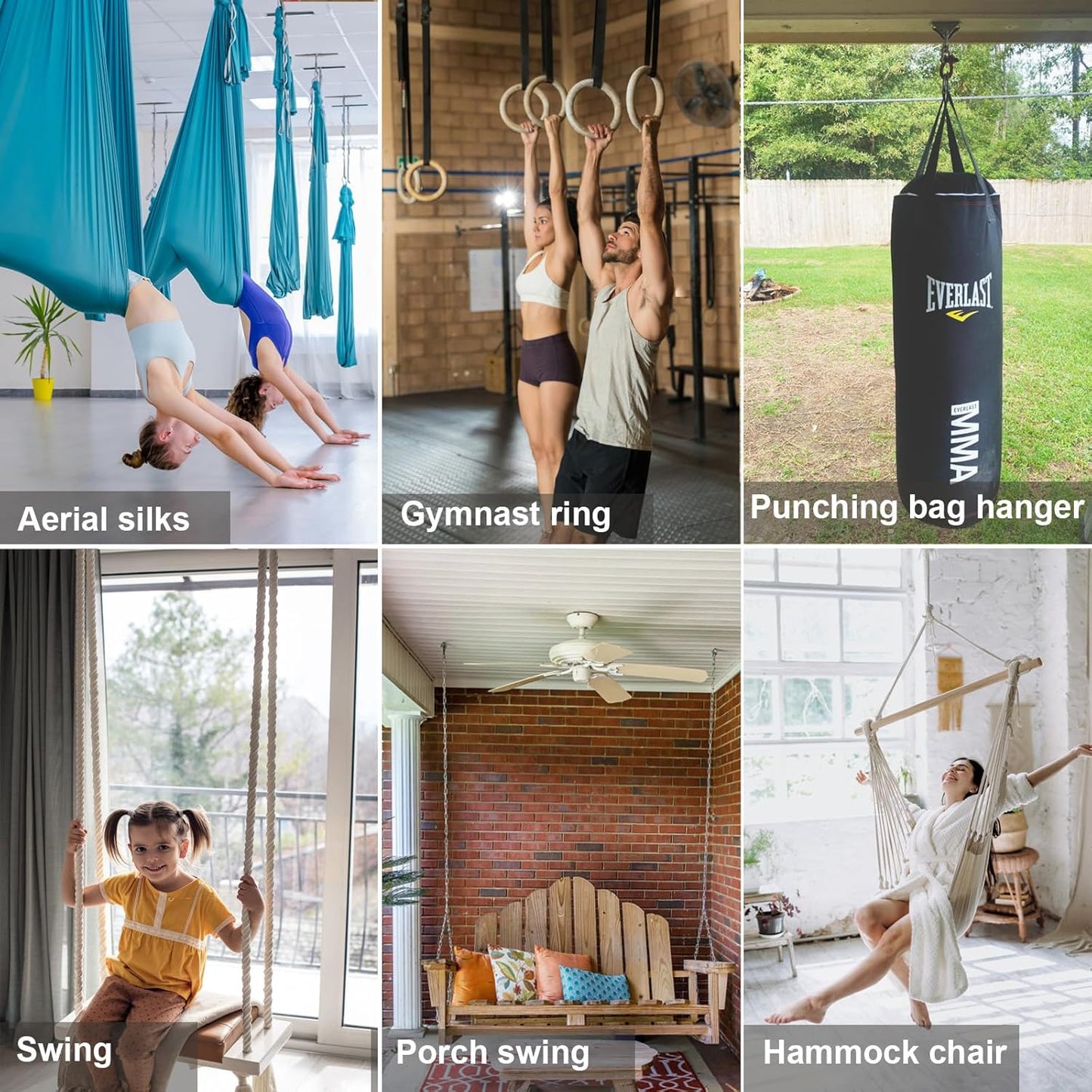 Stainless Steel Punching Bag Hanger with Bearing Heavy Bag Ceiling Mount Hardware 1000 LB Capacity 360° Swivel Hook for Boxing Bag Hanging Hardware Heavy Bag Hanger Mount Hooks with Carabiner