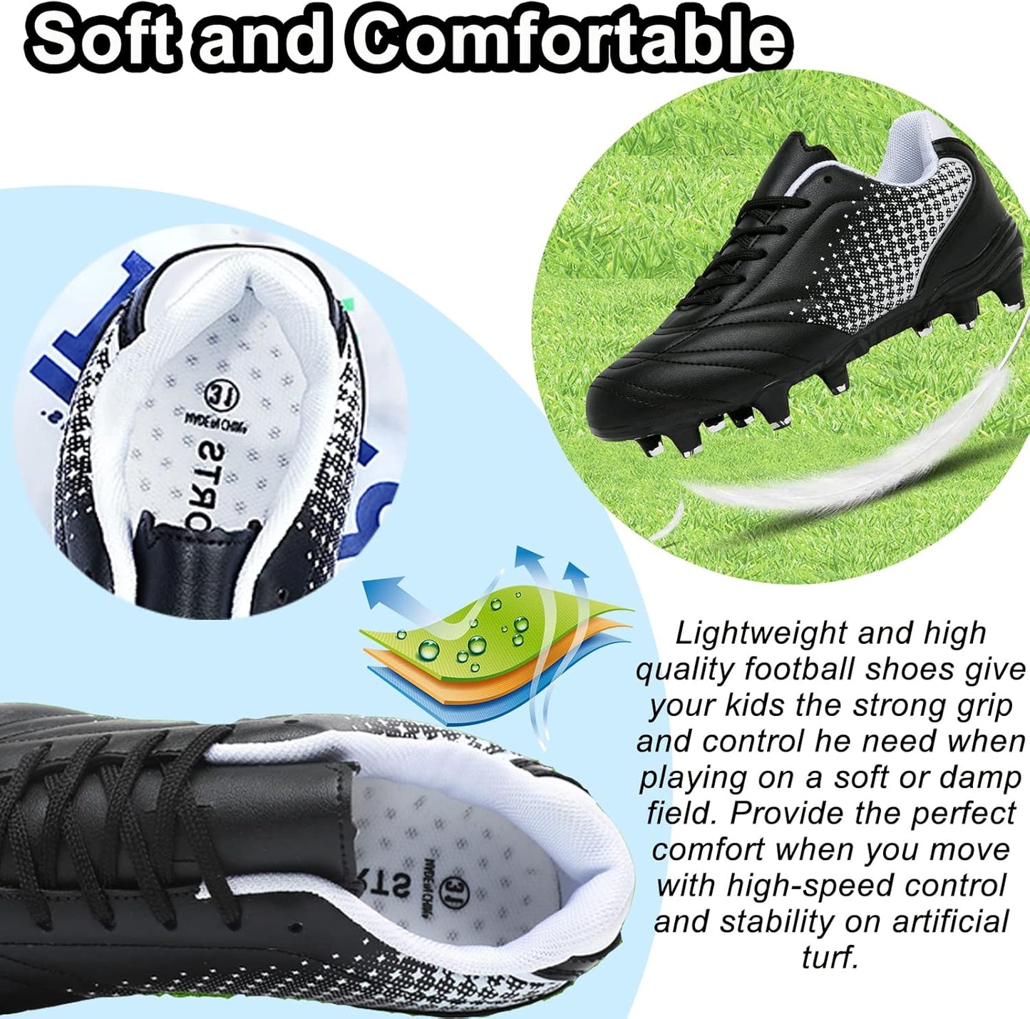 LIZRHA Soccer Shoes for Boys Girls Soccer Cleats Boys Girls Kids Athletic Outdoor Football Shoes Youth Football Cleats Outdoor & Indoor Soccer Shoes Lightweight, Running & Training for Students