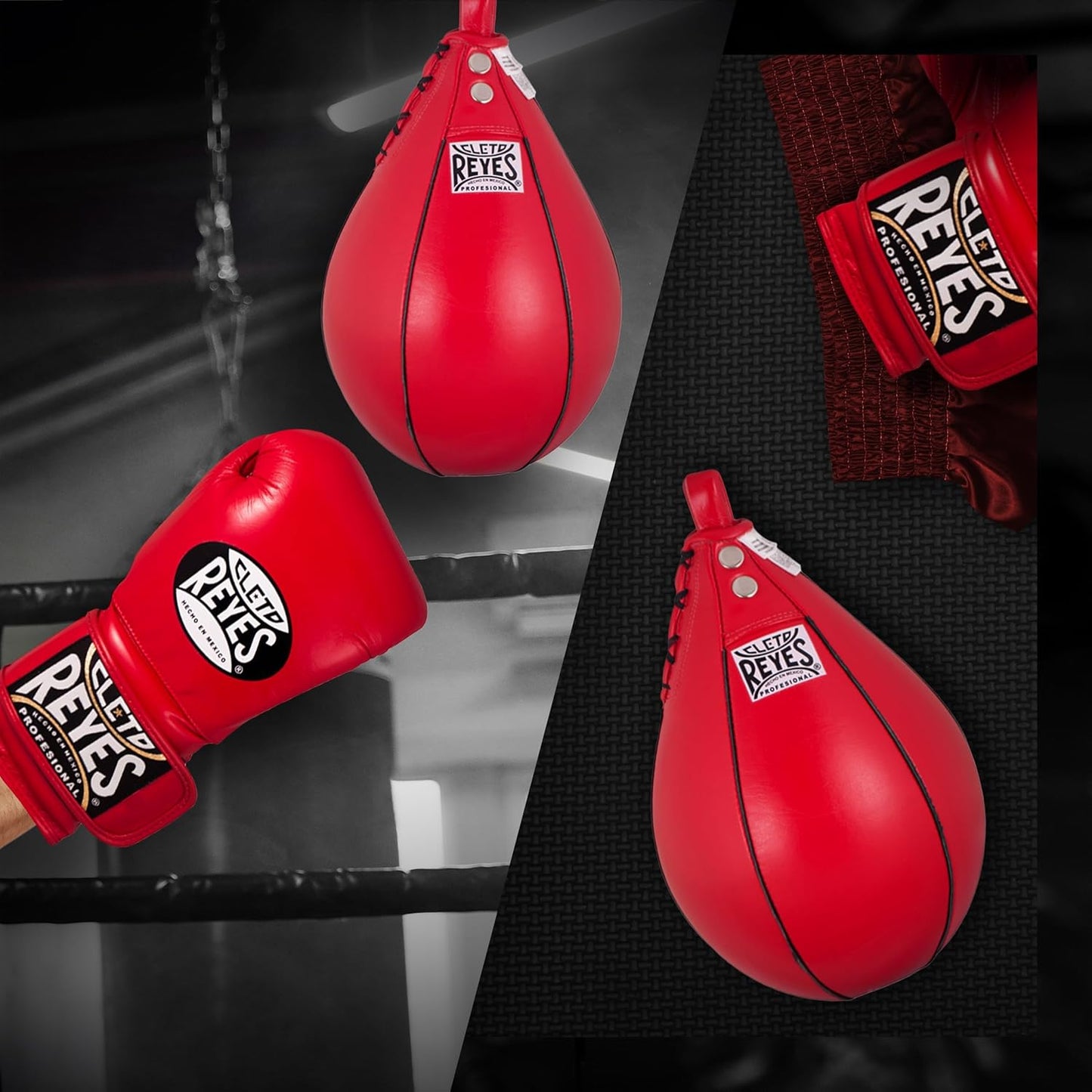CLETO REYES Platform Leather Punching Speed Bag for Boxing, MMA, Muay Thai, Training Equipment, Classic Red, Small